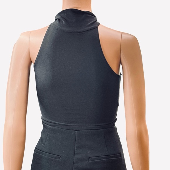 Open Edit Chic Black Sleeveless Halter Crop Top XXS - Picture 3 of 6